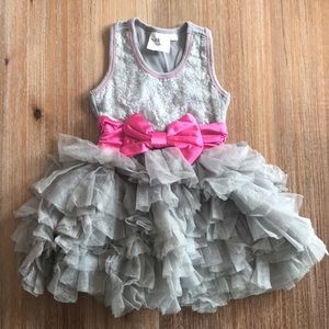 Grey and pink ruffle dress, w/ sparkles, 2T